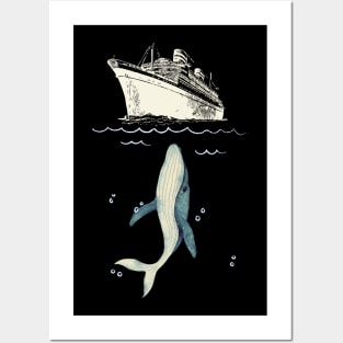 Whale attack Cruise -dangerous in the ocean - Wall art Retro vintage Posters and Art